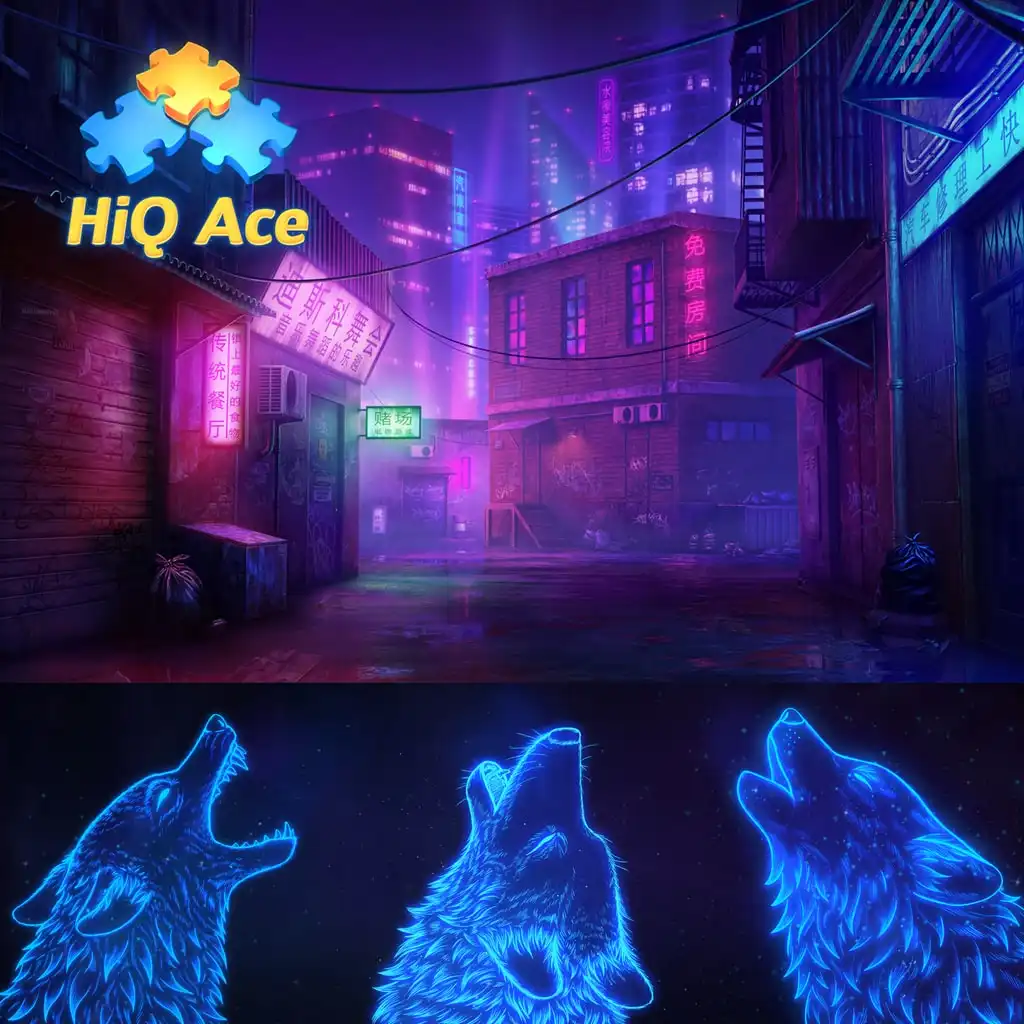 HiQ Ace Deluxe - Chinatown Neon Alley Dynamic Theme and 3 Galaxy Wolves Avatars Bundle — HiQ Ace
